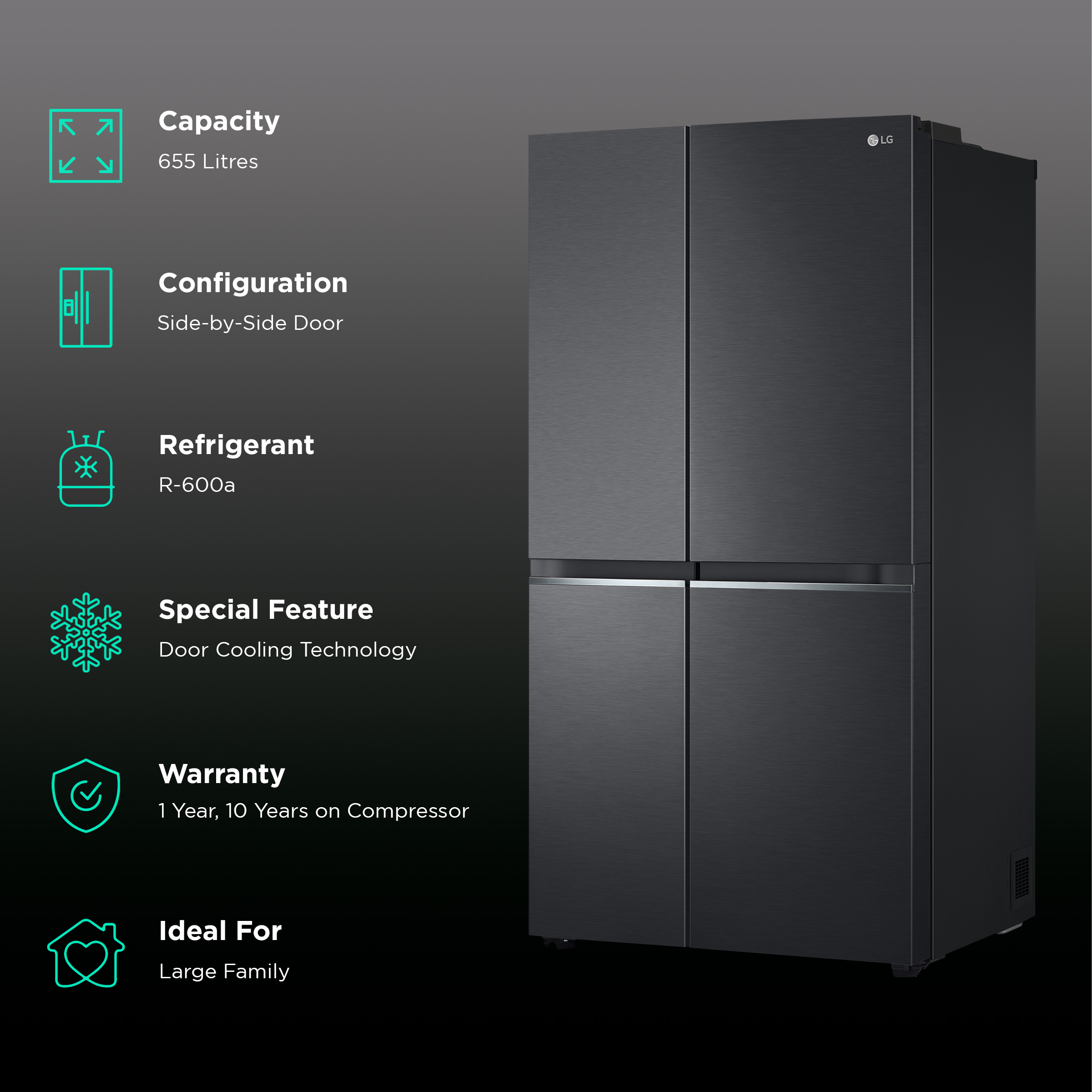 Buy Lg 655 Litres Side By Side Refrigerator With Smart Diagnosis Gl B257eesx Ebony Sheen